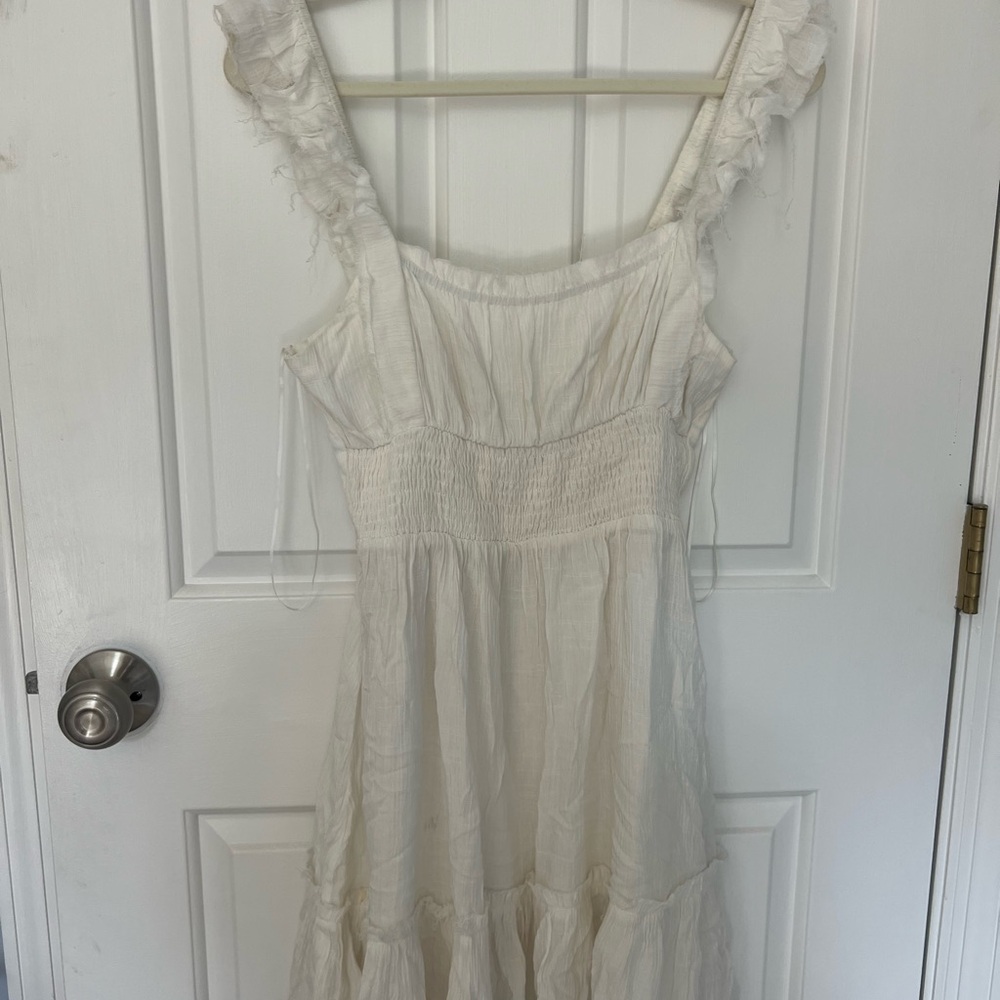 Girls' Cream Ruffle Strap Dress